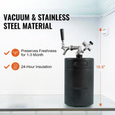 Beer Growler Tap System, 170Oz 5L Mini Keg, 304 Stainless Steel Pressurized Beer Growler, Keg Growler with Pressure Display, CO2 Regulator Faucet, Leak-Proof Ring For Draft, Homebrew, Craft Beer